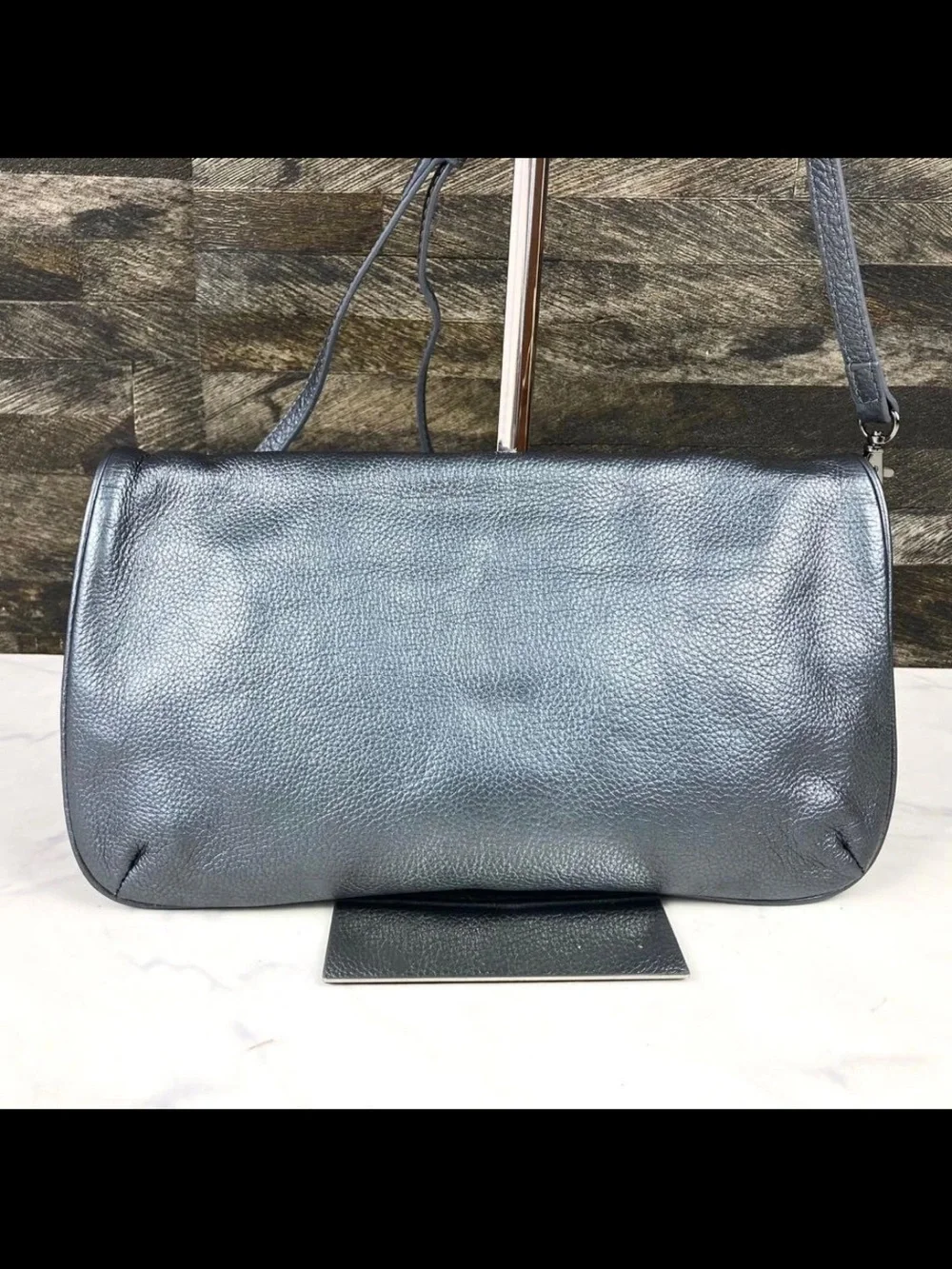 Mulberry Metallic Pewter Leather Shoulder Bag with Stud Embellishments